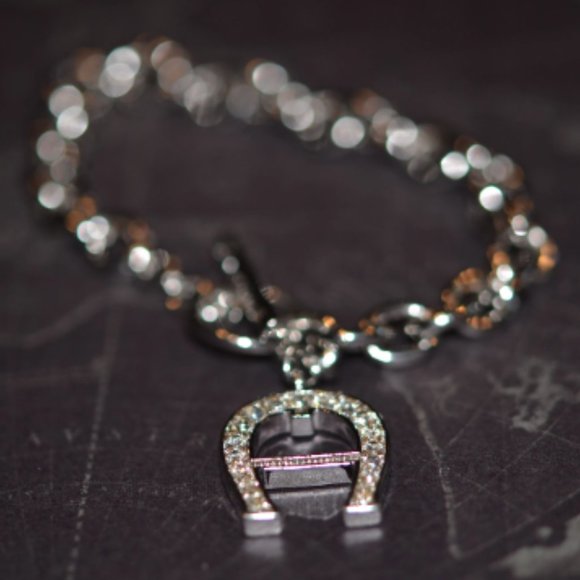 Etienne Aigner Toggle Station Link Bracelet with Crystal Logo Charm - Picture 4 of 5